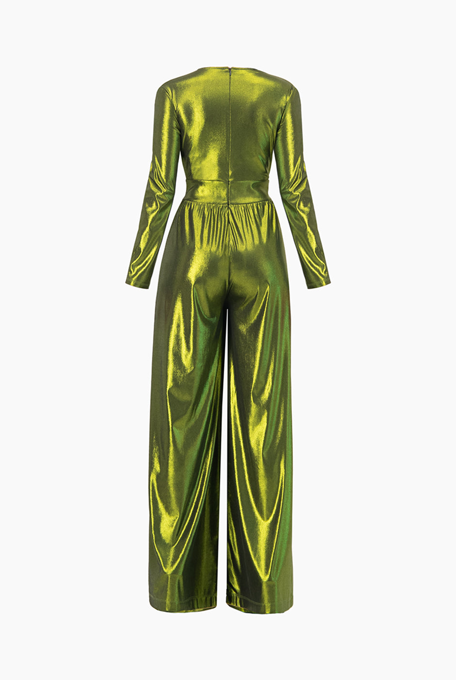 Jumpsuit verde olivo de escote en V y mangas largas