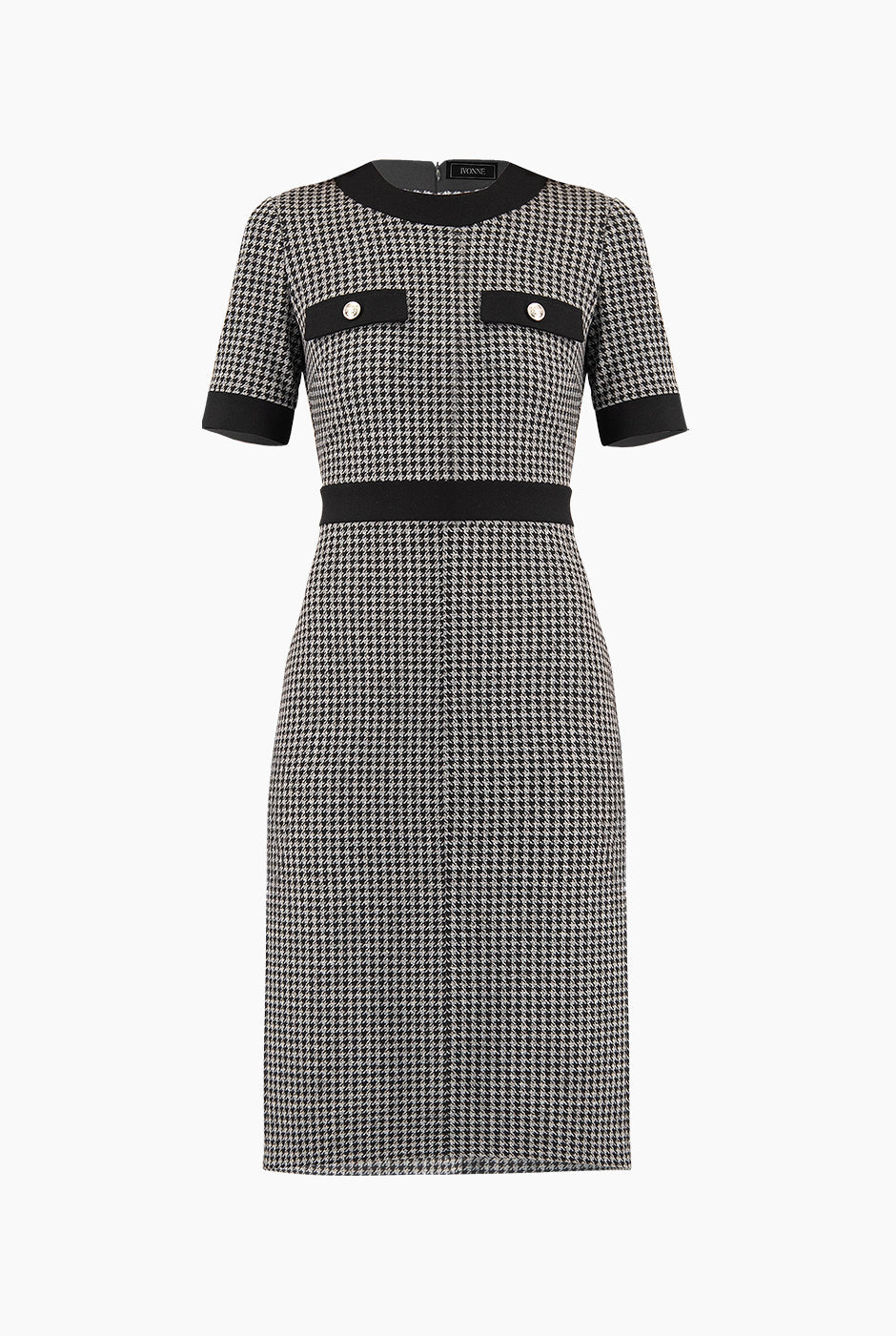 Vestido midi negro con botones, manga corta y detalle elegante