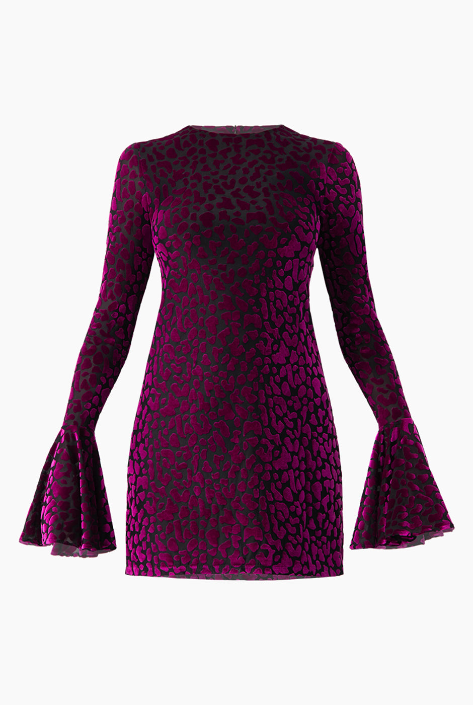 Vestido corto fucsia con cuello redondo y estampado animal print