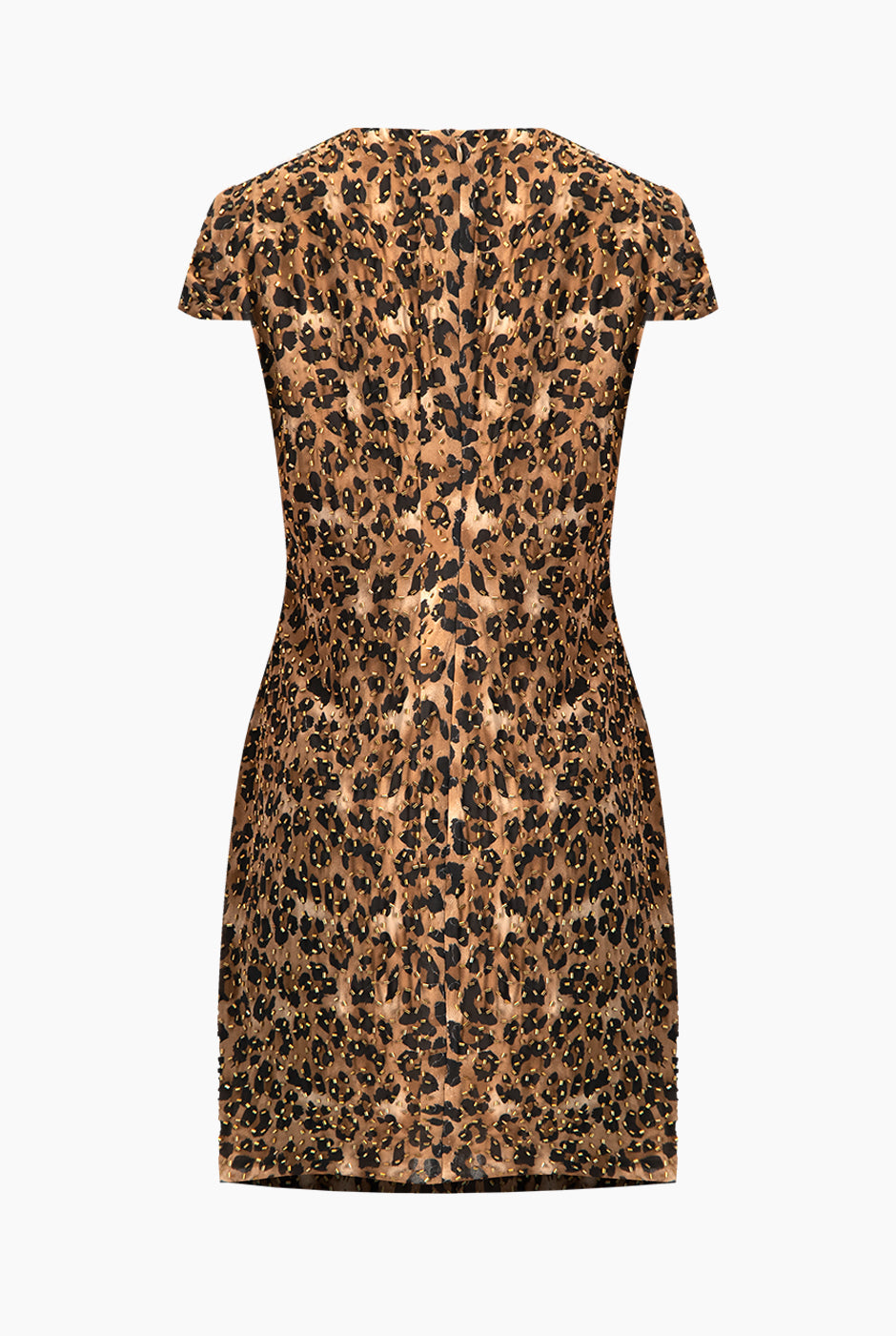 Vestido corto café con estampado animal print y manga corta cap