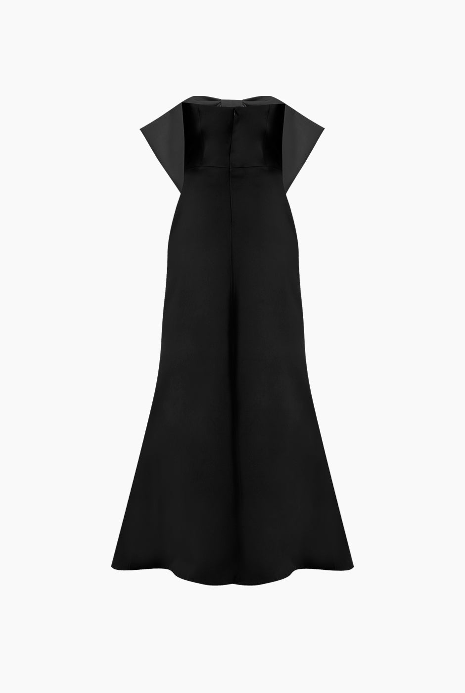 Vestido strapless tipo sirena negro con lazo frontal