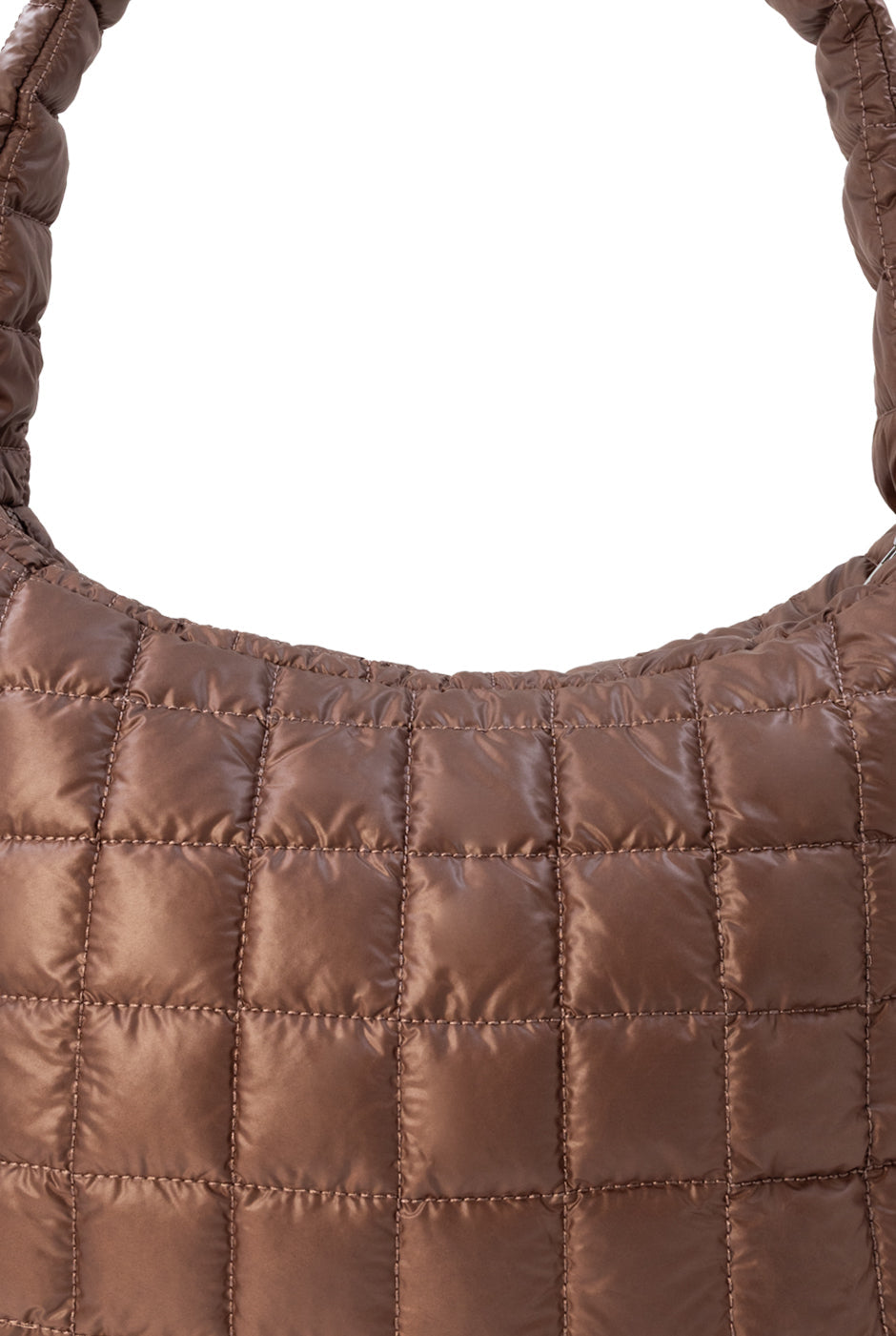 Bolsa tote acolchada café con efecto burbuja y asa al hombro