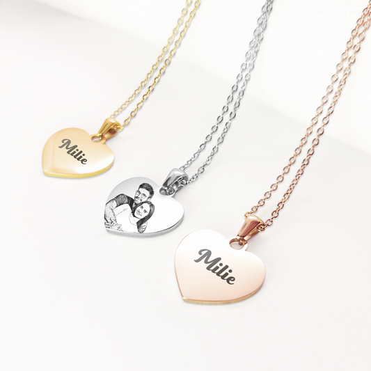 Collar con Dije de Corazón con Foto Personalizada en Acero Inoxidable Premium